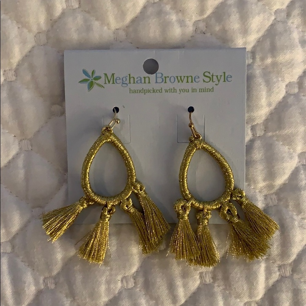 NWT Threaded Gold Hoops with Tassels